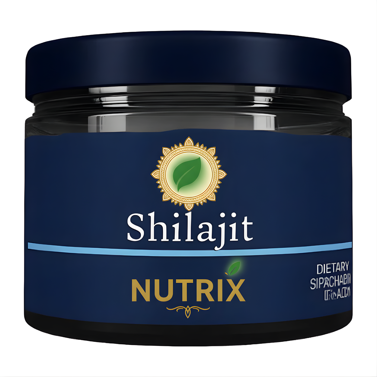 Pure Himalayan Shilajit in a jar being lifted with a stick, showcasing its natural resin texture.