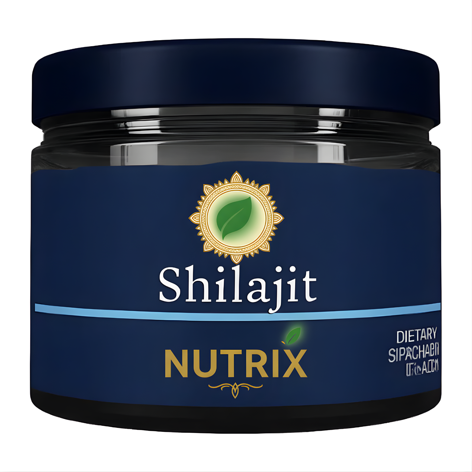 Pure Himalayan Shilajit in a jar being lifted with a stick, showcasing its natural resin texture.